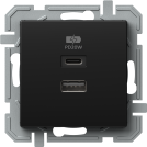 TEM - Socket 2xUSB for charging type A+C Power Delivery 20W color Black Logiq EQ69BKXO