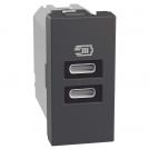 BTICINO - Socket 2xUSB for charging type C+C 3A 15W 1M color Graphite Light Now YD4191CC
