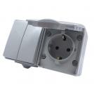 ACA LIGHTING - Хоризонтален блок със сериен ключ 10A + Контакт Шуко с капак 16A водоустойчив за външен монтаж 10A ARMY Сив 1000438106