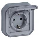 LEGRAND - Socket schuko 16A with child protection and screw terminals monobloc for flush mounting color Grey IP55 Plexo New 69833L