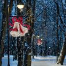 ACA LIGHTING - DOUBLE BELLS WITH BOW 468 LED STREET POLE MOTIF 13m 2-WIRE ROPE LIGHT RED & CW STEADY IP65 80x80cm 1.5m LEAD CABLE X1746814011