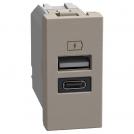 BTICINO - Socket 2xUSB for cahrging type A+C 3A 15W 1M color Stone Light Now YG4191AC