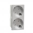 SCHNEIDER ELECTRIC - NU206630 Double Socket Outlet aluminium with child protection 45° 2P+E 16A 250V New Unica screwless connection