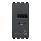 VIMAR - Eikon A+C-USB supply unit 12W2,4A5V 1M grey - 20292.AC