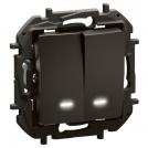LEGRAND - 1-pole 2-circuits switch with backlight Black Niloe New NP2121BK