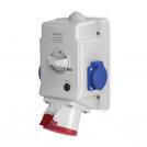 SCAME - Industrial combined socket 3P+N+E 32A+2x plug and switch 0/I IP54 series Optima Combi Scame 513.3257-2DFS
