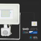 V-TAC - 20W LED Прожектор Сензор SAMSUNG Чип Бяло Тяло 6400K SKU: 450 (2)