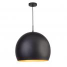 SEARCHLIGHT -  3039BK Industrial Pendant - 1lt 40cm Matt Black Ball Pendant, Gold Interior 