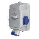 SCAME - Industrial combined socket 2P+E 16A+2x plug and switch 0/I IP54 series Optima Combi 513.1653-2DNS