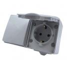 ACA LIGHTING - Хоризонтален блок с девиаторен ключ 10A + Контакт Шуко с капак 16A водоустойчив за външен монтаж 10A ARMY Сив 1000438006
