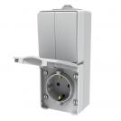 ACA LIGHTING - вертикален блок със сериен ключ 10A + Контакт Шуко с капак 16A водоустойчив за външен монтаж 10A ARMY Сив 1000438306