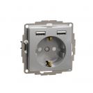 SCHNEIDER ELECTRIC - SDD113052 Sedna Design & Elements - Outlet schuko with child protection, 2P+E + 2x USB type A,  16A, 250V, screwless, aluminium