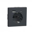 SCHNEIDER ELECTRIC - MTN2367-6034 Механизъм контакт шуко 16A + USB A+C 3A 15W с лицев панел антрацит System Design